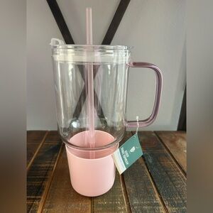 Target Bullseye Playground 33.8 oz Clear Glass Tumbler Pink With Sleeve 2026 NEW